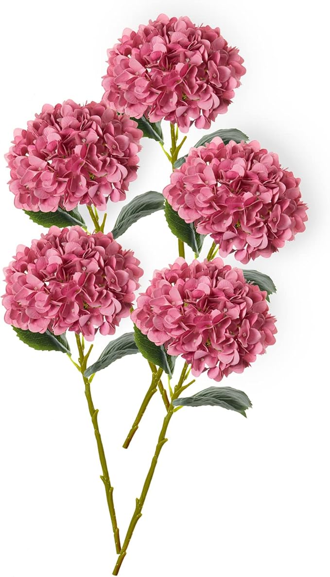PARTY JOY 5PCS 15.4In Artificial Hydrangea Silk Flowers Bouquet Faux Hydrangea Stems for Wedding Centerpieces Home Decor