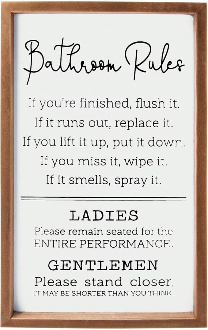 VILIGHT Bathroom Rules Sign House Warming Gifts for New Home - Farmhouse Toilet Decorations Restroom Wall Decor - Vertical 16x9.5 Inches