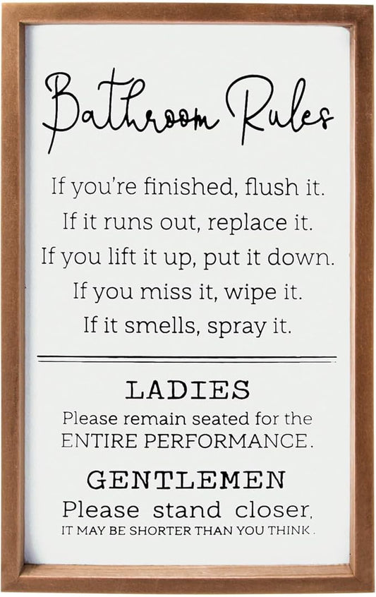 VILIGHT Bathroom Rules Sign House Warming Gifts for New Home - Farmhouse Toilet Decorations Restroom Wall Decor - Vertical 16x9.5 Inches