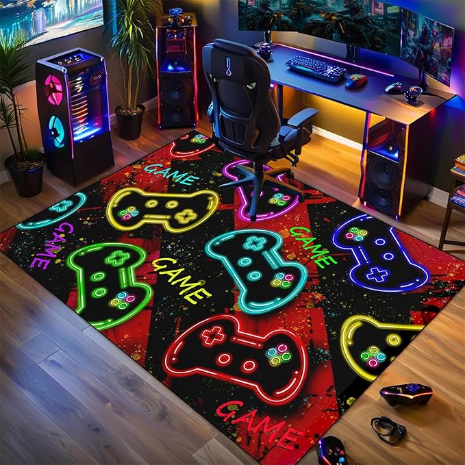 Boys Gamer Area Rug for Room - Colorful Gaming Carpet Rug for Kids Boys Bedroom Video Games Carpet Gamepad Themed Rugs Kids Room Decor, 4.5x6 Feet