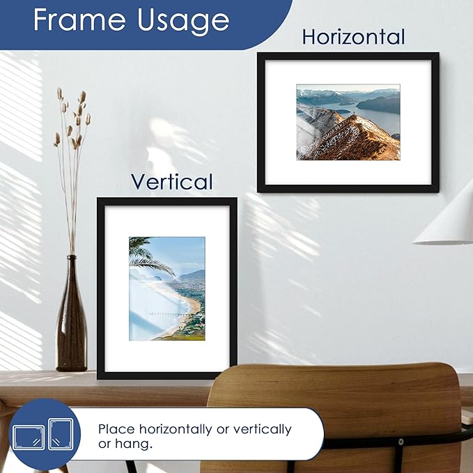 PEALSN 9x12 Picture Frame Set of 6, Display Pictures 6x8 with Mat or 9x12 without Mat for Wall Mounting or Table Top Display, Photo Frames Collage for Wall Decor, Black
