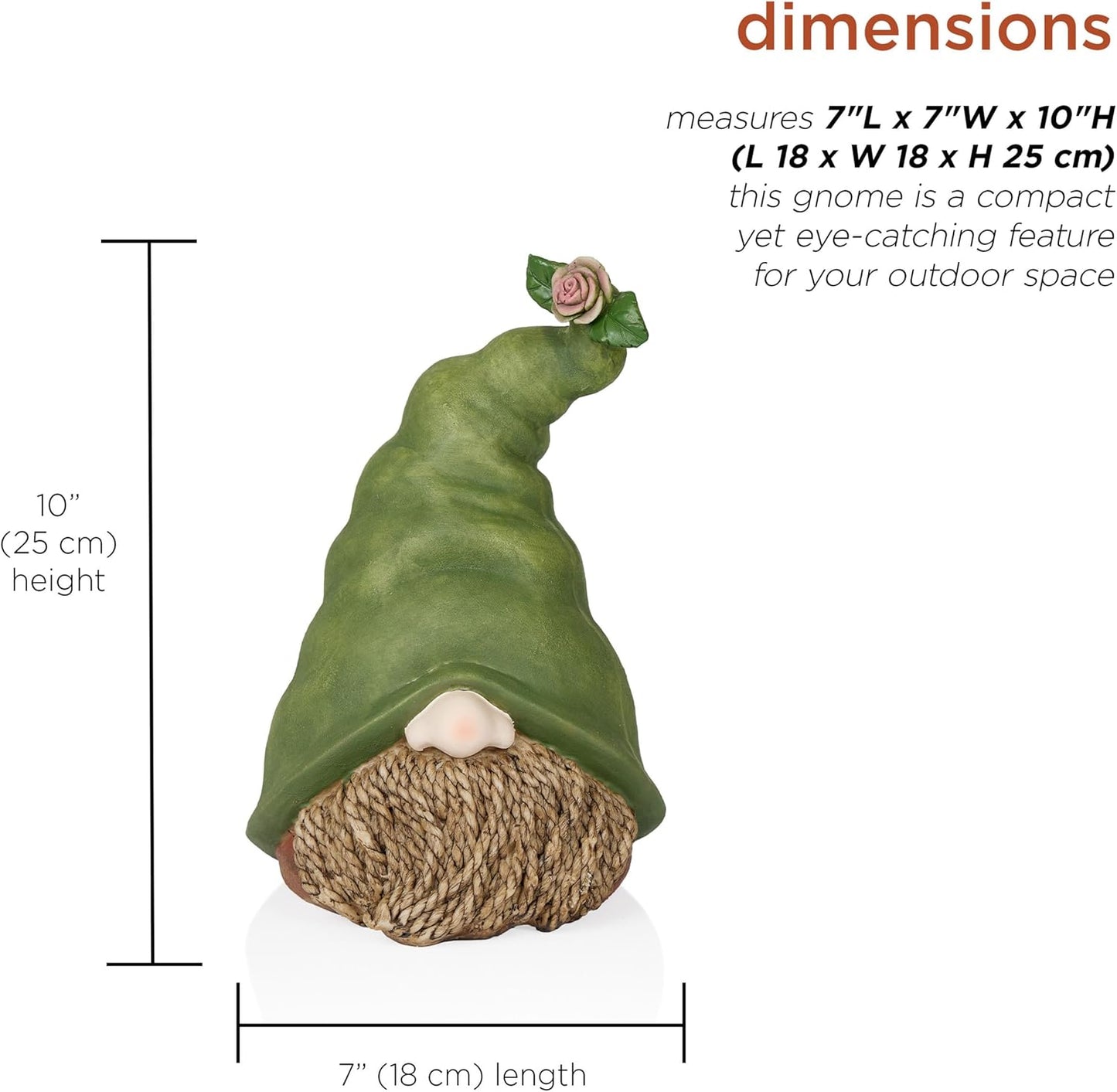 Alpine Corporation - 10" Tall Outdoor Garden Gnome Decor - Gnome Head with Rope Beard and Flower on Green Hat – Durable Lawn Scupture, Ideal for Patio, Deck, & Yard