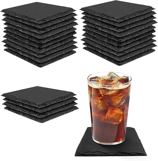24 Pieces Slate Coasters, Dhfsleo Size 4 x 4 inch Black Coasters Stone Coaster Set, Square，Perfect for use in Your Home, Office, Kitchen,bar,Christmas or Anywhere.