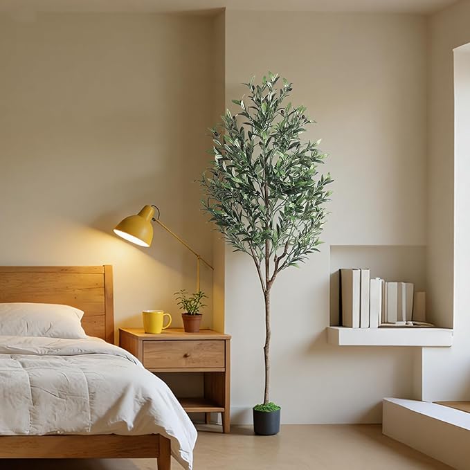 Alupssuc Olive Trees Artificial Indoor, 6FT Tall Faux Olive Tree with White Planter, Artificial Plants with Lifelike Fruits and Realistic Leaves for Modern Home Office Living Room Decor