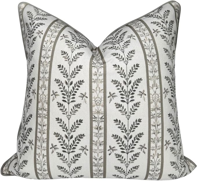 Jillien Harbor “The Campbell” Decorative Pillow Cover – Beige & Taupe Neutral Home Accent Pillow Cover with Ivory Background – Grandmillennial Home Decor, 20" x 20"