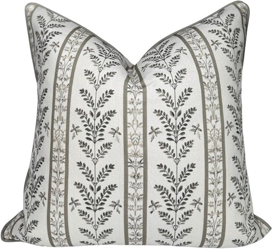 Jillien Harbor “The Campbell” Decorative Pillow Cover – Beige & Taupe Neutral Home Accent Pillow Cover with Ivory Background – Grandmillennial Home Decor, 20" x 20"