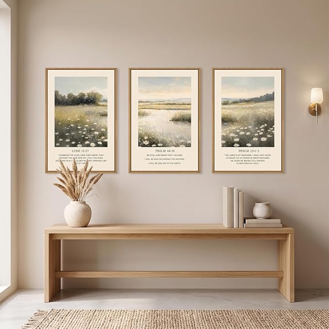 Large Christian Scripture Framed Canvas Wall Art,Vintage Bible Verse Wall Decor,Jesus Religious Art Prints,Nature Floral Landscape Artwork for Living Room,Bedroom,Church -16"x24"x3