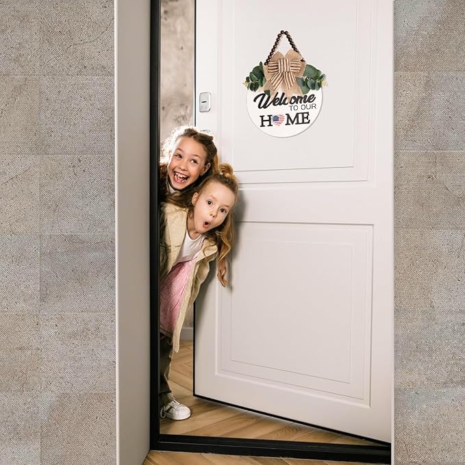 Welcome Sign for Front Door Wreath Decorations for All Seasons Front Porch Decor Hanging Gift for Farmhuose Home Outdoor Indoor (White A)