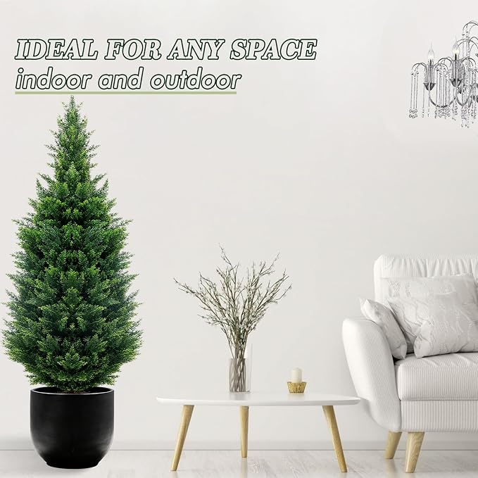 48-inch Artificial Cypress (2 Packs) - UV-Resistant Artificial Shrub with Pot, Suitable for Outdoor and Indoor use, Front Porch, Garden Decoration
