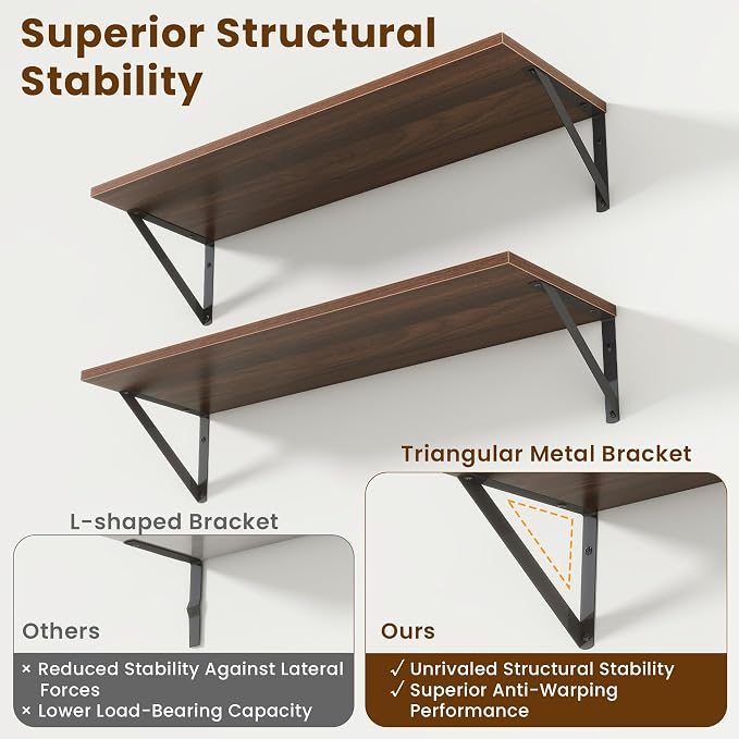 Acovy Floating Shelves with Black Metal Brackets Set of 2,30" Wx8 D Wall Mounted Shelves Floating Bookshelf,Hanging Storage Shelf for Living Room,Bedroom,Bathroom,Office,Walnut