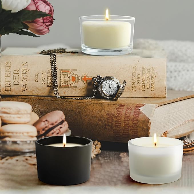 SHOWIN Thick Candle Jars for Making Candles 16 Pcs, 4 OZ Empty Jars with Wood Lids for Candle Making, Sample Container - Dishwasher Safe,Clear