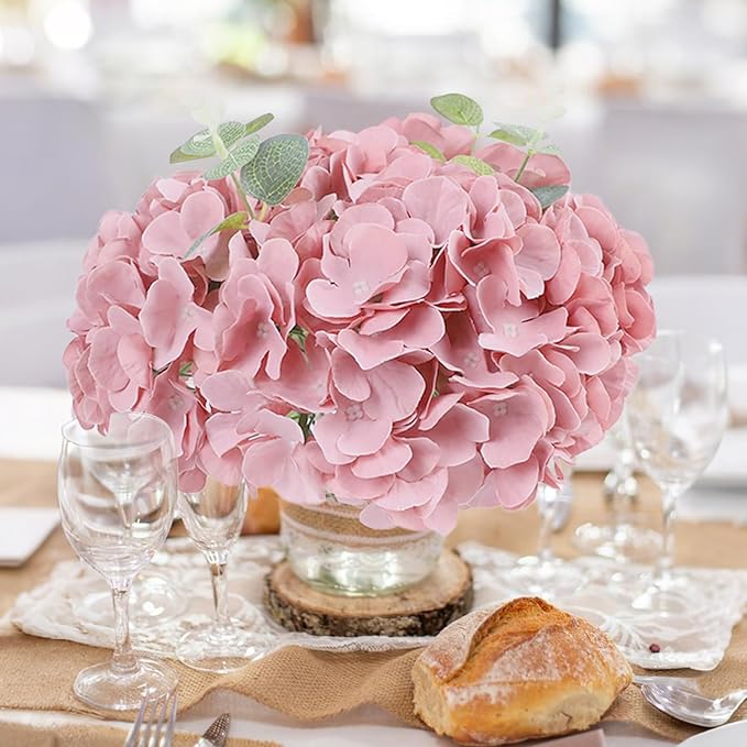 AVIVIHO 65pcs Fake Flowers Dusty Pink Hydrangea Artificial Flowers Bulk (Not Squished, No Steaming Need) Silk Flowers with Stems for Wedding Decor,Home,Baby Shower,Table Centerpieces Decoration
