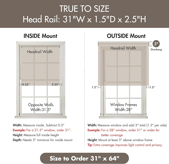 Madison Park Galen Cordless Roman Shade, 31"W x 64"H, Sheen Taupe – Room Darkening, Thermal Insulated, Energy Efficient Window Blind with Subtle Sheen Basketweave Fabric for Privacy