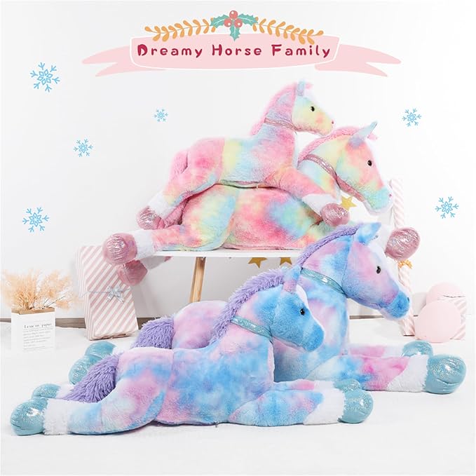 Tezituor 3ft Large Stuffed Horse Animal, Pink Large Stuffed Horse Plush 35 inch Soft Rainbow Pony Plush Body Pillow Toys for Boys Girls Birthday Praty Gift