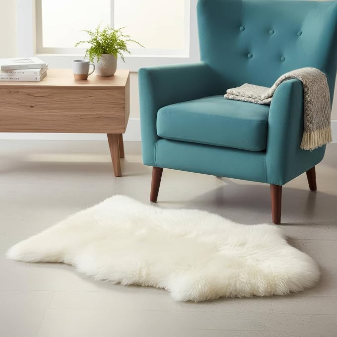 Premium Genuine Fur Sheepskin Rug - Real N.Z. 100% Sheepskin Natural Luxury Fluffy Lambskin Fur Area Rug - Seat Cover for Sofa Chair and Bedroom - 2' W x 3'L - Natural Creamy White Wool