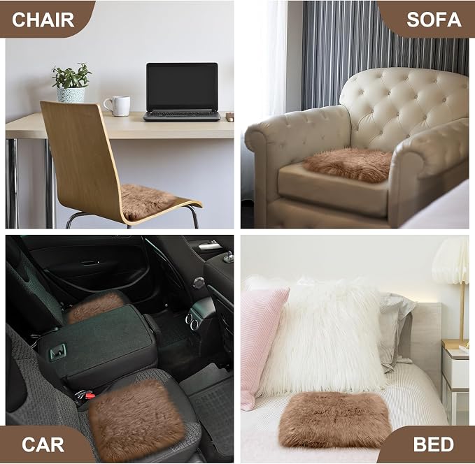 Drydiet 2 Pcs Natural Sheepskin for Bed Sores and Skin Imitation Wool Medical Sheepskins with Non-Slip Back for Pain Relief and Discomfort, Wool Seat Pad, 17 in x 17 in (Square,Coffee Color)