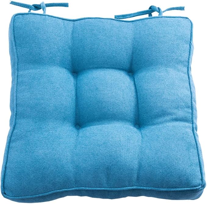 vctops Square Chair Pad Seat Cushion with Ties Solid Color Soft Chair Pads Comfy Velvet Cushion Pillow for Kitchen Dining Office Chair Kids Reading (Blue Green,18"x18")