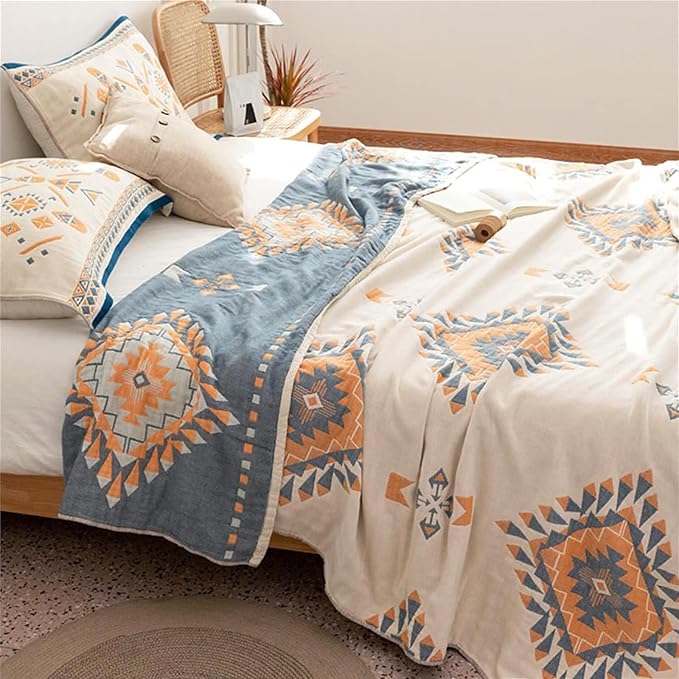MSGKV Summer Blankets Cotton Throw Blanket 60"x 80" Muslin Blanket for Couch Bed Chair, Soft Bed Cotton Quilted Boho Quilts Blankets Gifts for Women