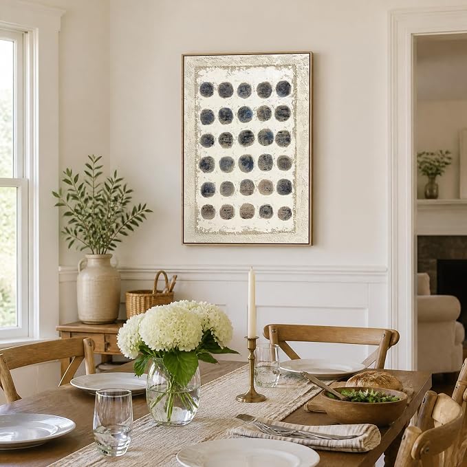 SAFERRYHOME Abstract Hand Painted Neutral Wall Art, 24"x36" Framed | Large Minimalist Textured Framed Canvas Wall Decor, Neutral Geometric Circle Painting Artwork for Home Office Living Room