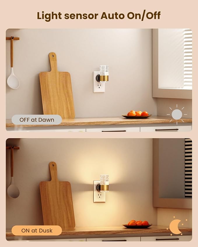 VOLISUN Night Lights Plug into Wall, Dimmable LED Night Light 3 CCT & 5 Brightness Levels, Acrylic Bubble Nightlight with Dusk to Dawn Sensor for Hallway, Bathroom, Stair, Nursery Gold 2 Pack