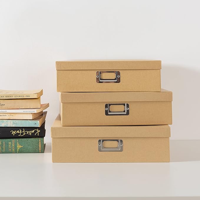 Soul & Lane Decorative Storage Boxes with Lids, Paper Storage Box Set for Keepsakes and Photos, Decorative Boxes for Home Decor, Stationery, Office Organizers, Just the Basics