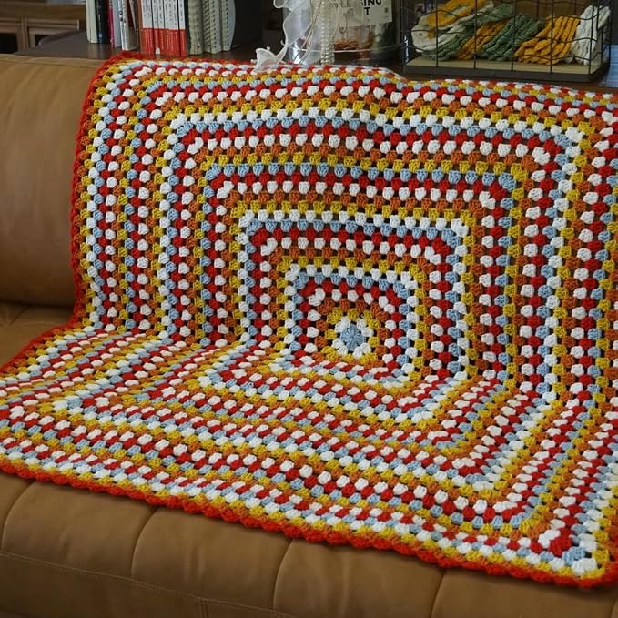 Handmade Crochet Granny Square Throw Blanket Sweater Style,Crochet Quilt,Multicolor Boho Travel Accent Throw for Sofa Comforter Couch Bed Recliner Living Room Bedroom Decor 43" x43" (A)