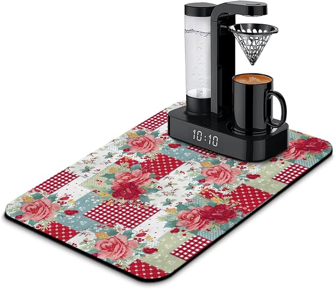 Fun Coffee Mat 23inx15in,Coffee Bar for Countertops,Absorbent Hide Stain Anti-Slip Accessories Fit Under Machine Mat,dish Drying Mats Kitchen, (DS)