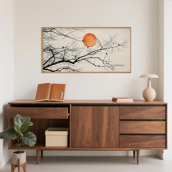 Large Vintage Tree Branch Framed Canvas Wall Art Set, Retro Tree Drawing Wall Decor, Nature Botanical Wall Painting, Neutral Landscape Art Print for Living Room, Bedroom, Office - 20"X40"x1