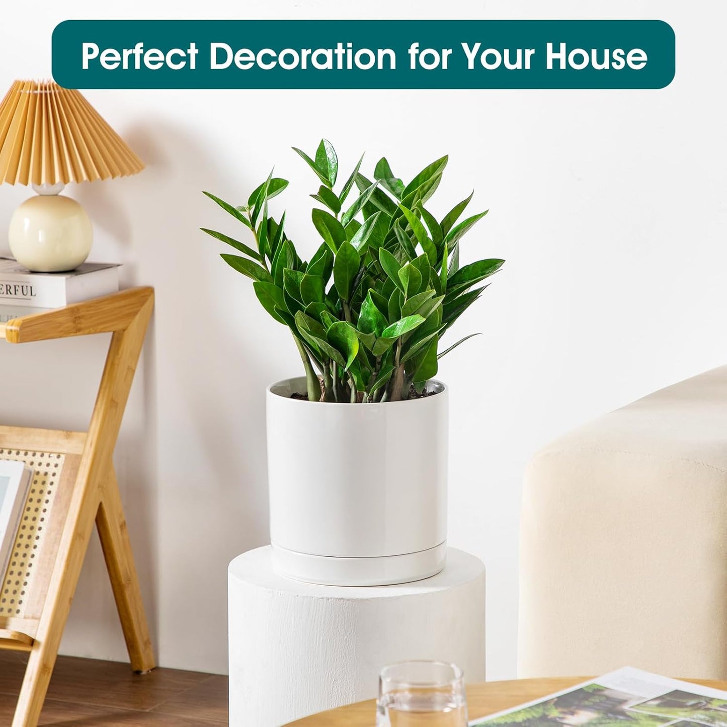 vancasso Ceramic Plant Pots, 8.25 Inch Ceramic Pot for Plants, Planters Pots for Indoor Plants with Drainage Holes, Flower Pot for Indoor House Plant, White