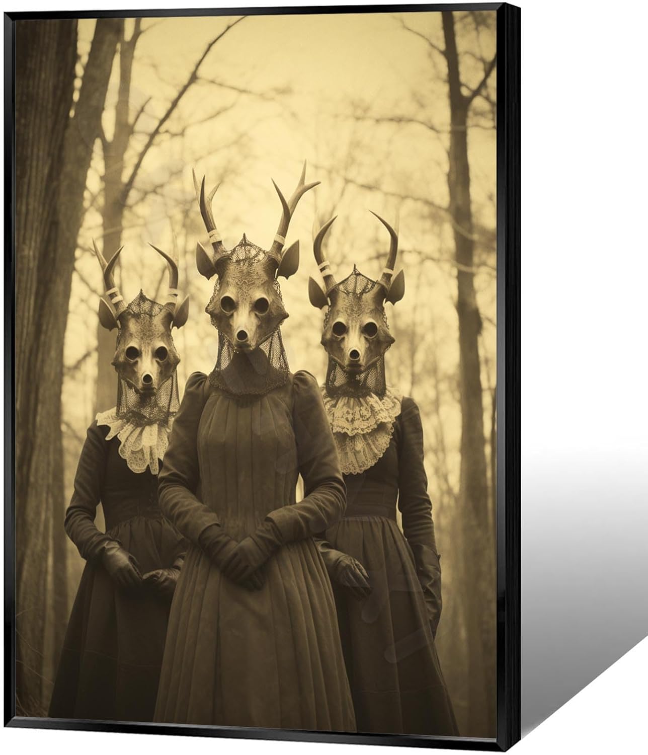 Vintage Horror Skeleton Spooky Three Skull In Occult Forest Posters Canvas Wall Art Poster Gothic Dark Academia Decor Creepy Print Retro Halloween Wall Decor 12X16inch Aluminum Framed