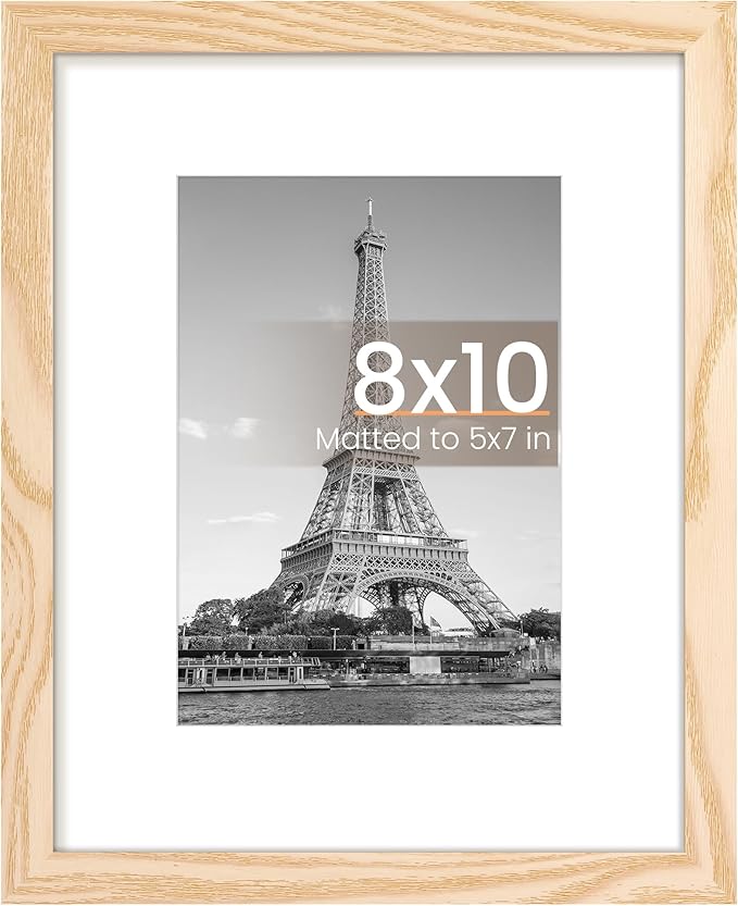 upsimples 8x10 Picture Frame, Display Pictures 5x7 with Mat or 8x10 Without Mat, Wall Hanging Photo Frame, Natural, 1 Pack