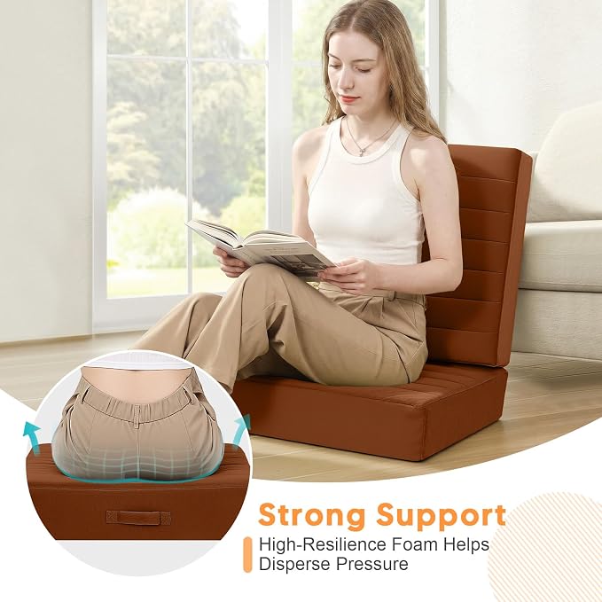 MeMoreCool Square Floor Pillow Seating for Adults Kids, Large Meditation Cushion Floor Pillow with Thick Foam & Soft Tufted Cover, Washable Big Pillow Seat Floor Cushion for Sitting Yoga 22" Coffee
