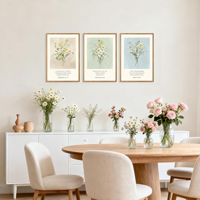 TOARTi Large Framed Christian Bible Verse Canvas Wall Art,Boho Botanical Wildflower Biblical Wall Decor, Inspirational Religious Scripture Floral Art Prints for Living Room Bedroom Office-16”x24”x3