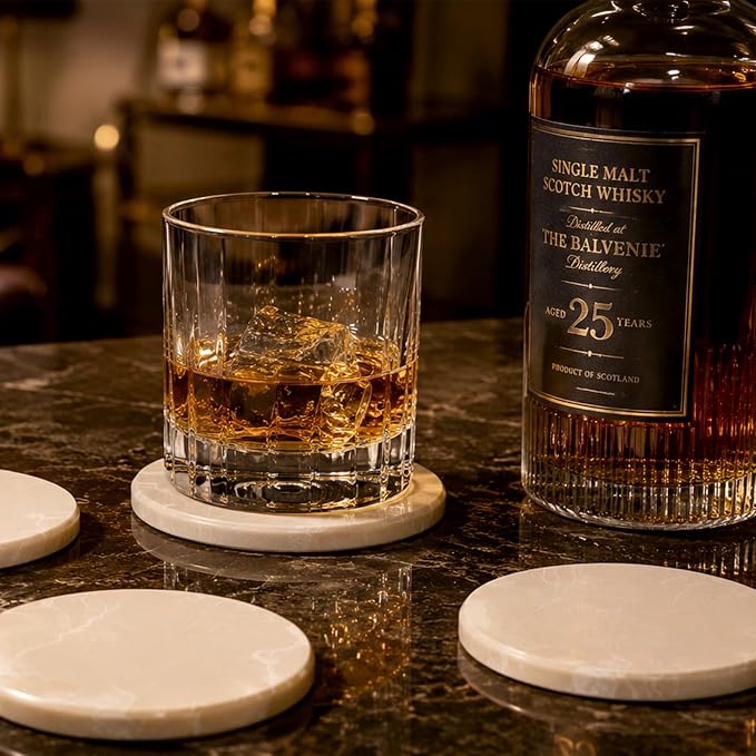 Koville Marble Coaster Set of 4, Round Coasters, 4" Stone Coaster for Drinks Coffee, Marble Coasters for Coffee Table Home Bar Decor, Heat Resistant, Gift Choice(Beige)