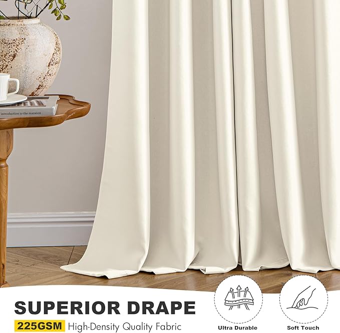 MIULEE Birch Blackout Curtains for Bedroom Living Room 63 Inches Long 2 Panels, Thermal Insulated Room Darkening Drapes Solid Grommet Noise Reduction Light Blocking Window Treatments 40x63 Inch