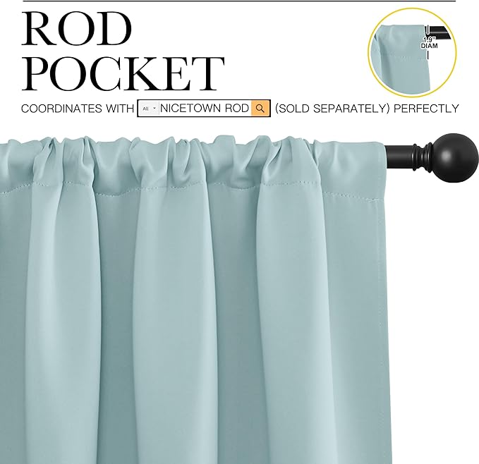 NICETOWN 2 Panels Blackout Curtains, Rod Pocket Thermal Insulated Drapes 84 inches Long, Easy-Care Modern Home Decoration Sunshades for Guest Room, Living Room, Office, 62 x 84 Inch, Aqua Green