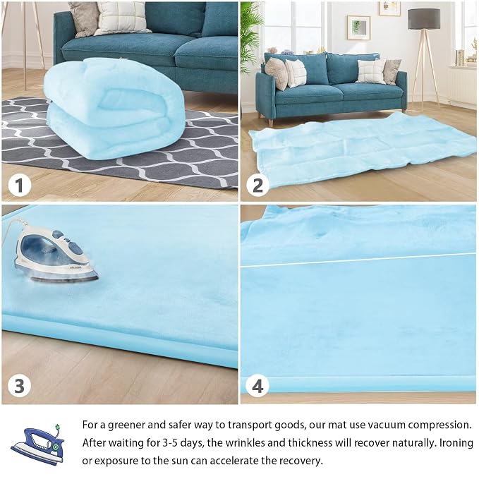 Baby Play Mat for Floor Nursery Muscle Mat Area Rug Playroom Rug 79x158" Elastic Foam 1.3" Thick Crawling Mat for Babies,Toddlers(Ice Blue)