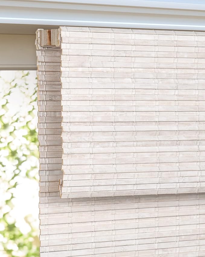 LazBlinds Cordless Bamboo Roman Shades for Windows, 29'' W x 60'' H | Protecting Privacy, Real Natural Bamboo Material, Bamboo Blinds for Bedroom Living Room Office Indoor