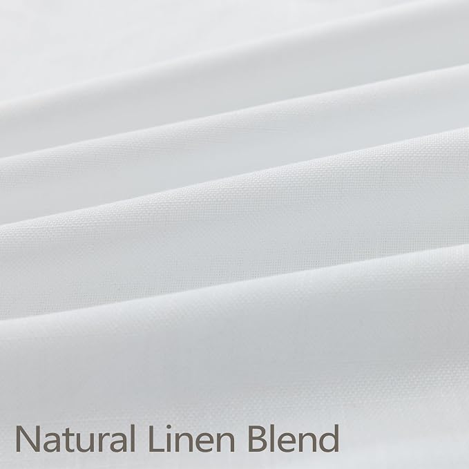 White Linen Curtains 54 Inch Length 2 Panels Set for Small Windows Pinch Pleated Back Tab Semi Sheer Light Filtering Lightweight Soft Shabby Chic Ruffled Short Drapes for Bedroom Living Room Bathroom