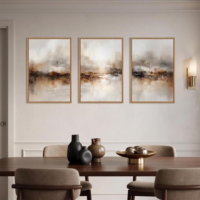 Large Abstract Brown Pastel Framed Canvas Wall Art,Neutral Black Gray Wall Decor,Modern Brush Stroke Painting,Minimalist Textured Artwork for Living Room,Bedroom,Dining Room,Office -24"x36"x3