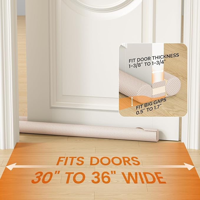 fowong Door Draft Stopper 30" to 36" Adjustable Draft Stopper for Bottom of Doors, Soundproofing Noise Blocker, Easy to Install, Light Pink