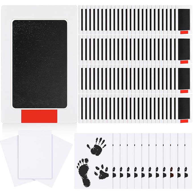 Jetec 100 Set Inkless Baby Footprint and Handprint Kit, Clean Touch Ink Pad for Baby Hand and Footprints, Dog Paw Print Kit with Ink Pads and Imprint Cards for Newborns Babies Pets Gifts (Black)
