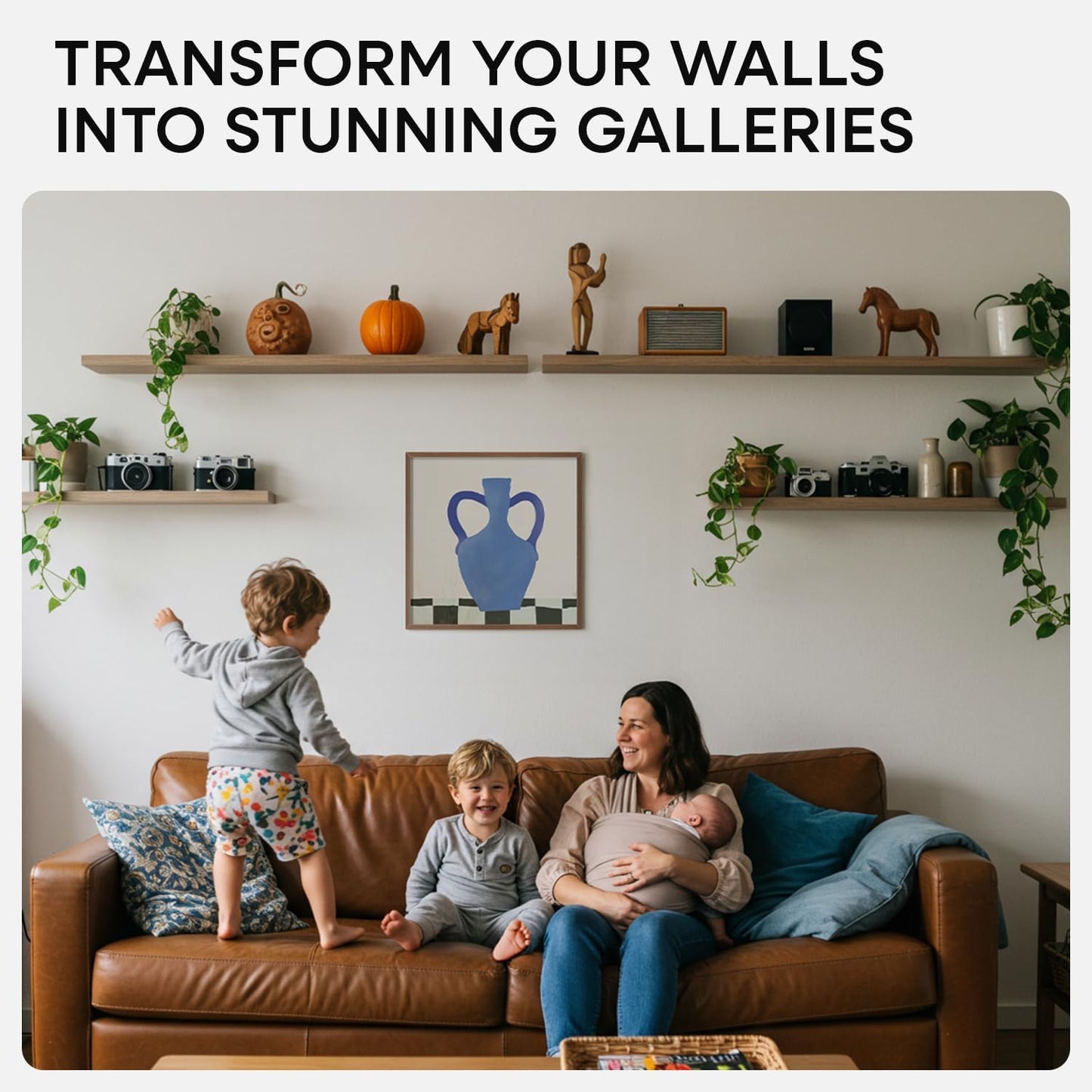 Homeforia 20x20 Brown Picture Frame, High End Dark Oak 20 x 20 Square Wood Frame with Mat 16 x 16 for Photo, 20by20 Wooden Walnut Poster Frame Matted to 16x16 Print, Tempered Glass, Wall Kit, Set of 1