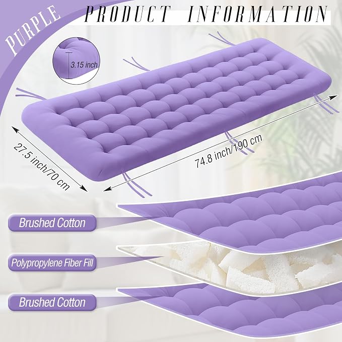 Vercraft Long Floor Cushion Large Floor Cushion with Brushed Cotton 74.8 x 27.5 x 3.15 in Jumbo Lounger Pillow for Outdoor Indoor Bay Window Meditation Yoga Reading Sleeping(1 Pc,Purple)