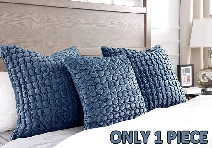 Pillow Cover 26x26 1 Piece Velvet Large Euro Sham Decorative Farmhouse Cushion Covers Soft Bubble Texture for Couch Sofa Bedroom Living Room,Blue