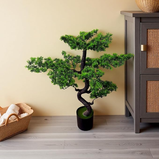 37.5" Artificial Bonsai Tree in Pot – Realistic Cedar Tree Faux Pine Plant for Home & Office Decor, Hotel Lobby Entryway Greenery