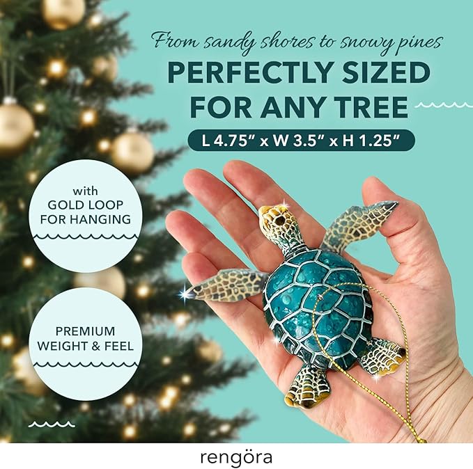 Christmas Ornaments - Home Decor - Unique Nautical Christmas Ornament Hand-Painted Blue Sea Turtle - Best for Tree Hanging, Bathroom Decorations, Stocking Stuffers, Scuba Lovers and Ocean Enthusiasts