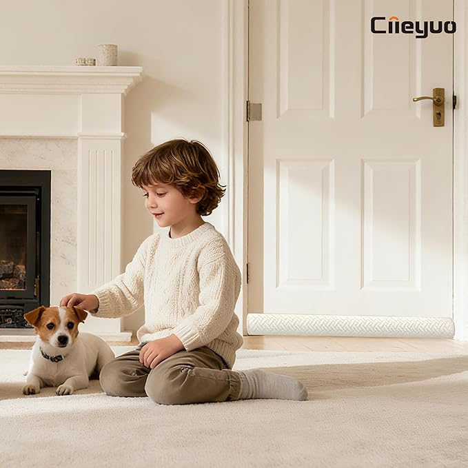 Ciieyuo Velvet Under Door Draft Stopper, Noise Blocker & Soundproof Door Seal, Blocks Cold Air, Light & Smoke, Easy Install Under Door Gap Filler, Door Sweep for Bottom 30"-36" White Beige