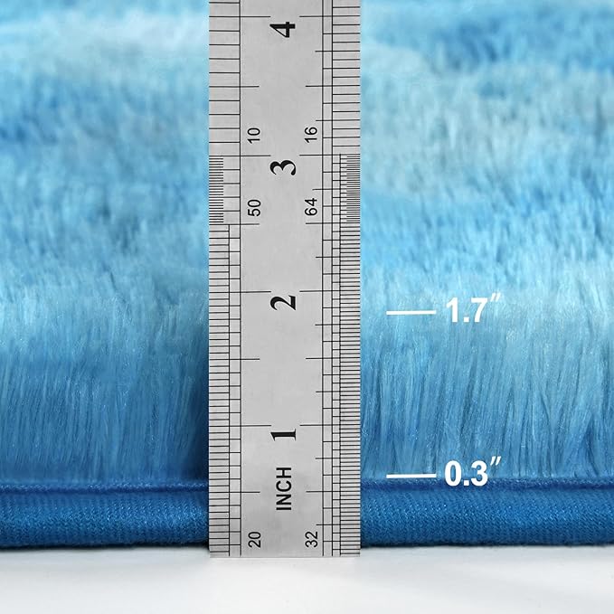 Deerhoo Large Shag Area Rugs 5 x 8, Tie-Dyed Plush Fuzzy Rugs for Living Room, Ultra Soft Fluffy Furry Rug for Bedroom, Indoor Carpet Nursery Rugs for Kids Room Home Decor, Bright Blue