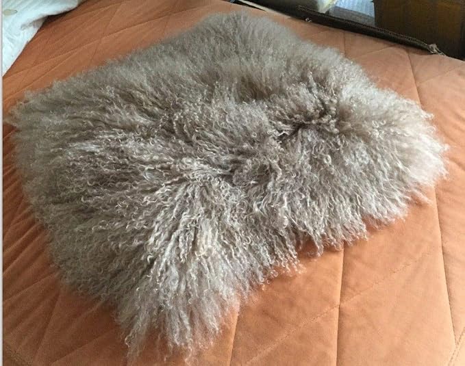 Seek4comfortable Mongolian Tibetan Lamb Fur Throw Pillow Cushion Cover Pillowcase，Khaki (16"x16")